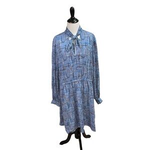 Worthington Women's Size XL Sheath Dress Elastic Waist Neck Bow Geometric Print